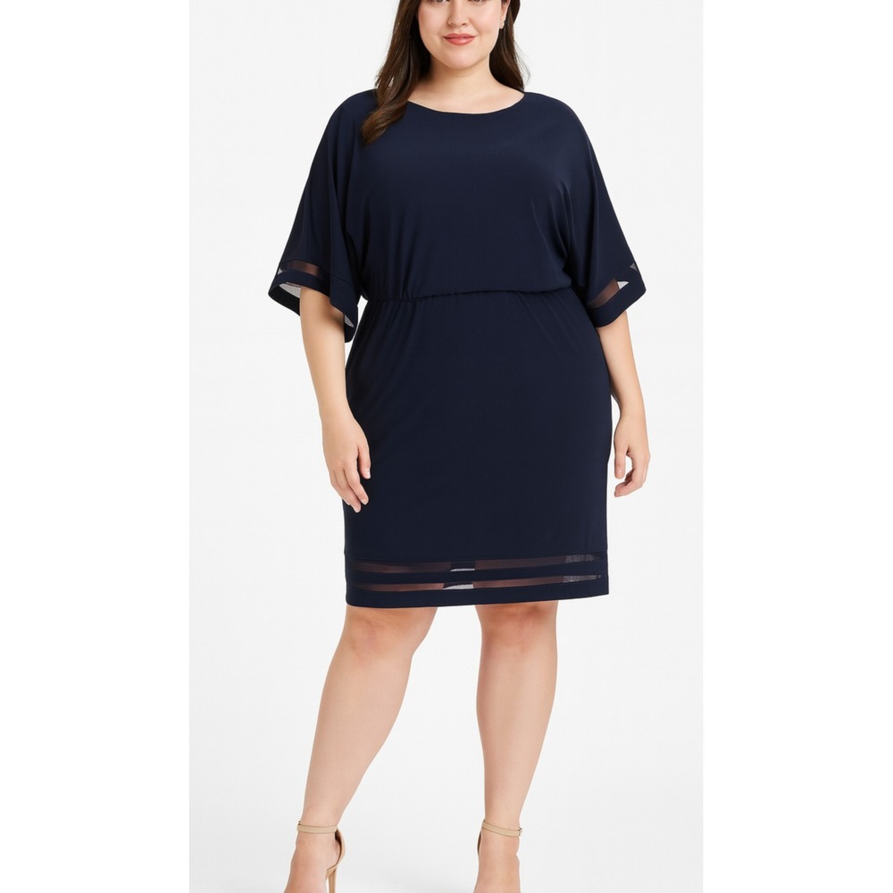 Jessica Howard Woman Plus Size Illusion-Trim Blouson Dress Navy Size 16W